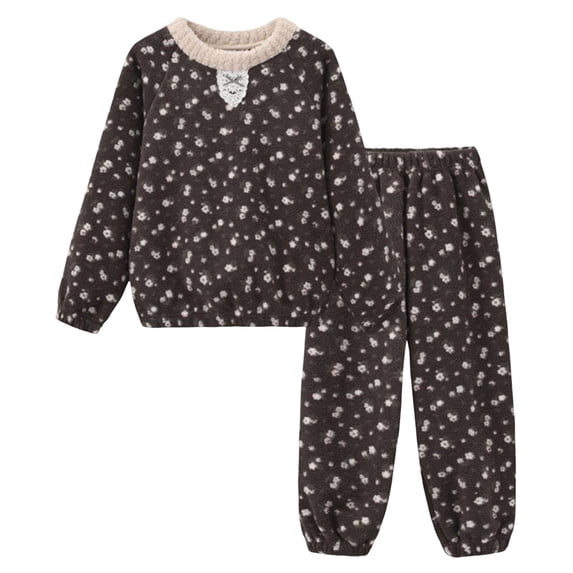 OJSFQUFP (2-15 Years) 2Pcs Girls Pajamas Fall Winter Children Coral Fleece Little Oversized Flannel Homewear Pajamas