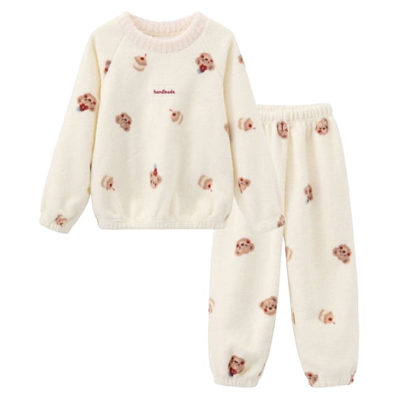 OJSFQUFP (2-15 Years) 2Pcs Girls Pajamas Fall Winter Children Coral Fleece Little Oversized Flannel Homewear Pajamas