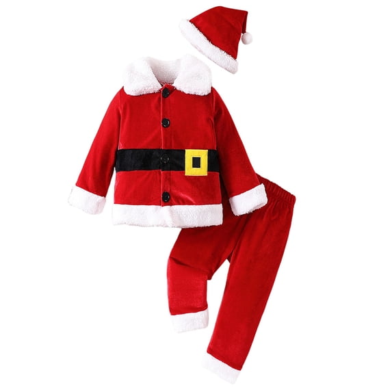 OJSFQUFP 3Pcs Children's Christmas Fall and Winter Thick Long Sleeved Long Pants Santa Dress Up Three Piece Children's Clothing Boys Suit