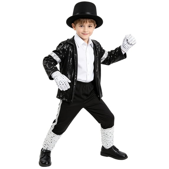 OJSFQUFP (4-13 Years) Retro Star Clothing Set Blouses with Sequins Pants Hat Suitable for 90s Halloween Parties Drama Performance