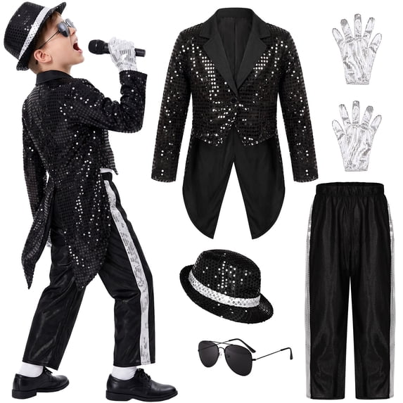 OJSFQUFP 4-14 Years Kids Dance Star Halloween Cos 80s 90s Stage Party Outfits for Boys Trick-or-Treat Outfit