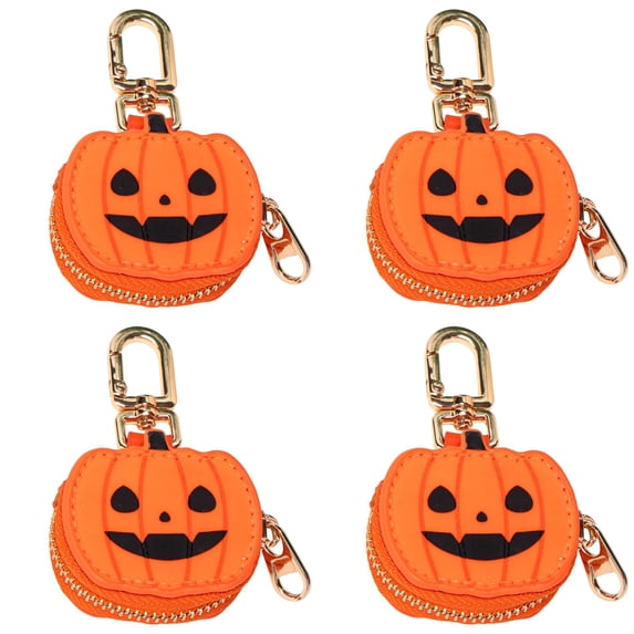OJSFQUFP 4Pcs Mini Purse Keychain Halloween Pumpkin Keychain Wallet Purse Bag Charms Leather Coin Pouch Gifts for Women