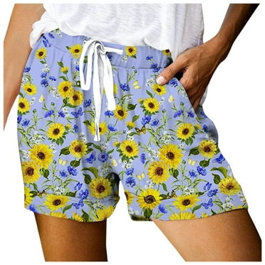 OJSFQUFP Athleisure Wear for Women Black Women's Fashionable Printed Drawstring Shorts Summer Elastic Waist Beautiful Creative Shorts with Pockets XL