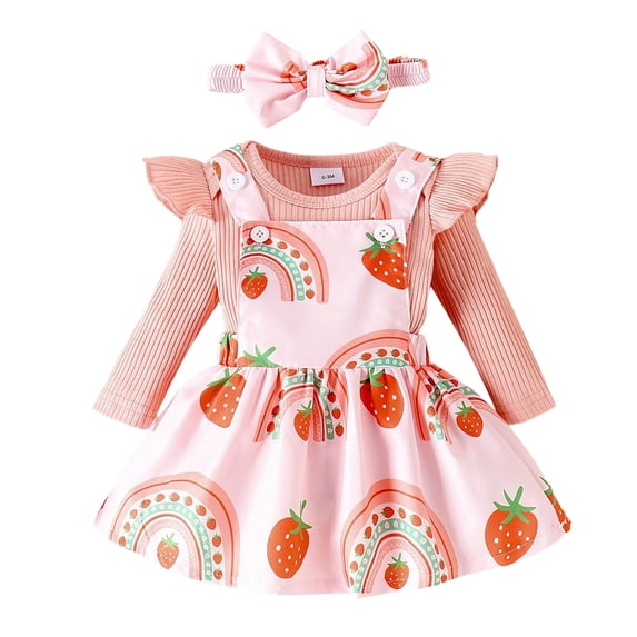 OJSFQUFP Baby Girl Fall and Winter Clothes Outfit Ruffle Romper Adjustable Suspender Overall Dress Bow Headband