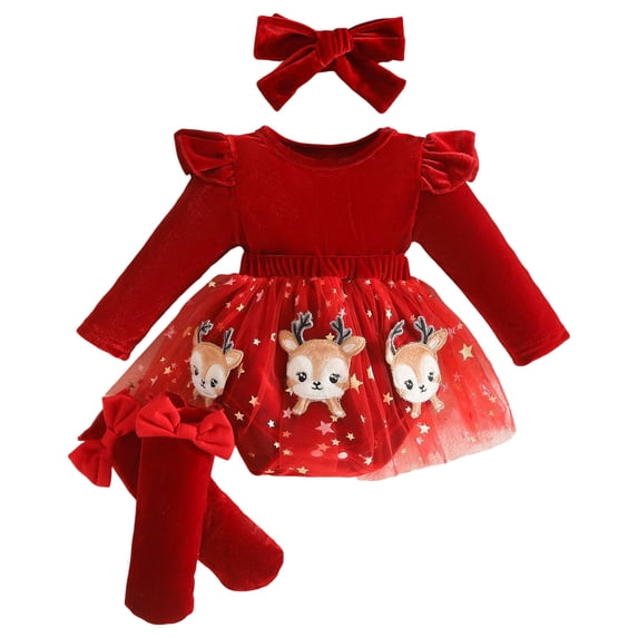 OJSFQUFP Baby Girl Outfit Christmas Man Romper Dress Cute Infant Xmas Winter Clothes