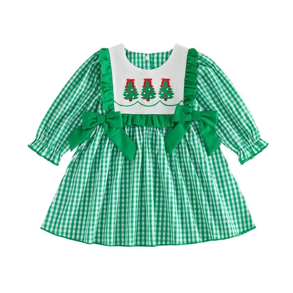 OJSFQUFP Baby Girls Christmas Comfortable and Breathable Long Sleeved Dress Cute Cartoon Print Dress