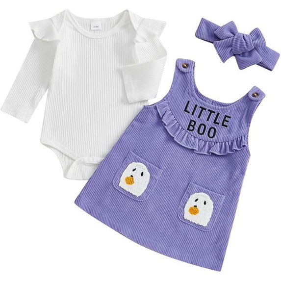 OJSFQUFP Baby Girls Halloween Comfortable and Breathable Set Long Sleeve Top Cute Printed Pinafore Dress Hairband Three Piece Set