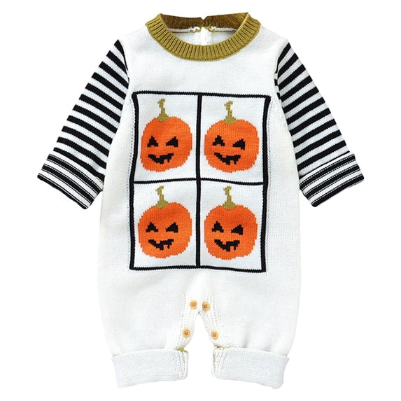 OJSFQUFP Baby Halloween Sweaters Long Sleeves Embroidery Knit Pullovers Outfit Newborn Knit Sweater Romper Fleece Jumpsuit Warm Clothes