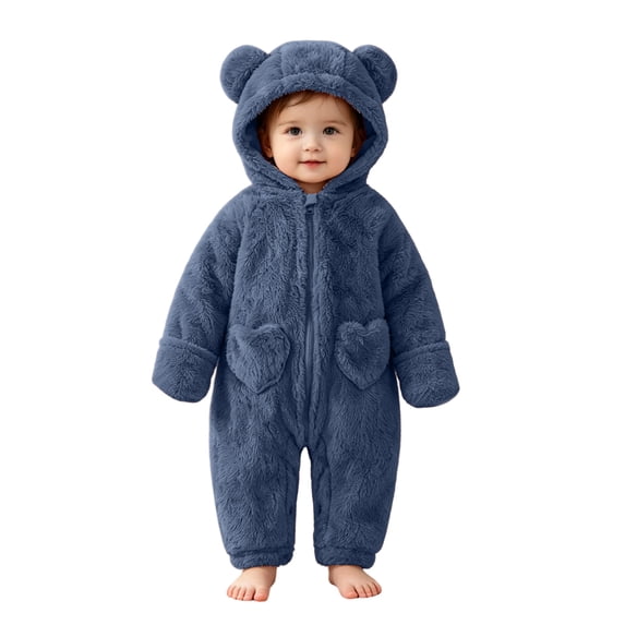 OJSFQUFP Baby Newborn Bear Outfit Fleece Snowsuit Winter Clothes Hooded Jumpsuit Romper for Baby boy girl