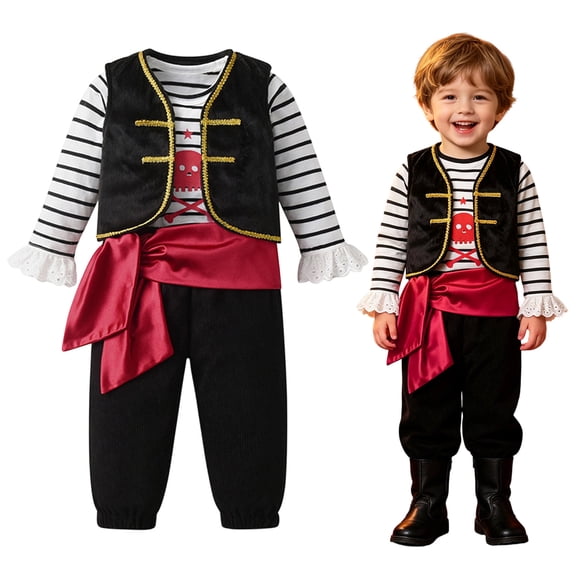 OJSFQUFP Baby Toddler Baby Boy Halloween Long Sleeve Romper Vest Hat Belt 4pcs Set
