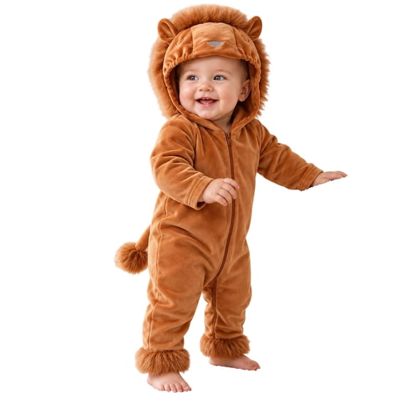 OJSFQUFP Baby Toddler Fuzzy Plush Hooded Zipper Jumpsuit with & Tail Infant Cosplay Romper for Halloween