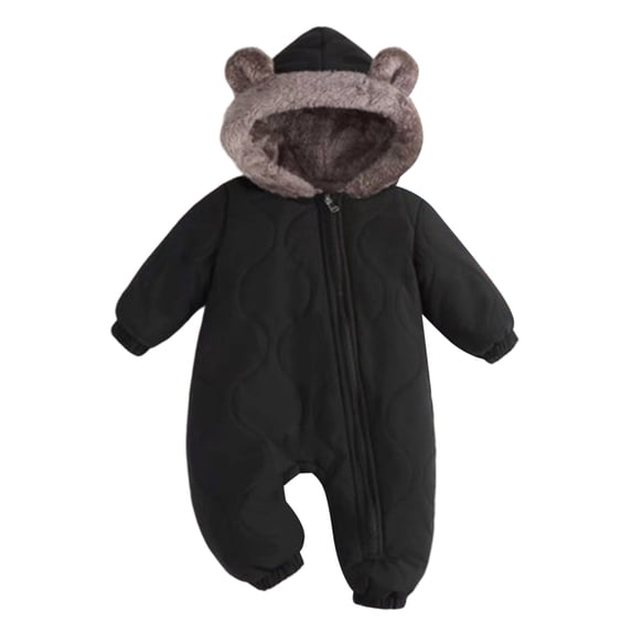 OJSFQUFP Baby Winter Fleece Lined Snowsuit Quilted Bear Ear Hooded Romper Full Zipper Warm Jumpsuit Outfit