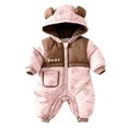 thumbnail image 1 of OJSFQUFP Baby Winter Hooded Snowsuit Cute Bear Ear Padded Jumpsuit Color Block Cartoon Print Warm for Boys Girls, 1 of 6