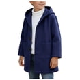 thumbnail image 1 of OJSFQUFP Boys' Hooded Single Breasted Solid Color Elegant Coat Versatile Wool Trench Coat for Toddlers and Preschoolers, 1 of 8