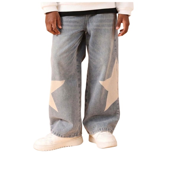 OJSFQUFP Boys Jeans Spring and Fall Loose Casual Straight Pants Western All Slim Fit Pants