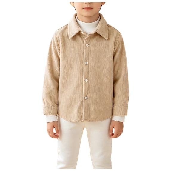 OJSFQUFP Boys' Long Sleeved Shirt Jacket Spring and Fall Clothing Baby Corduroy Lapel Top