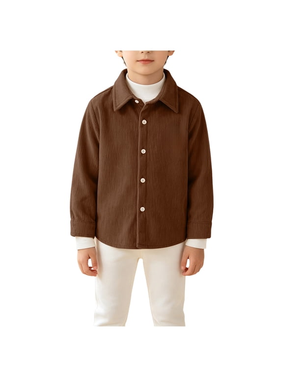 Boys' Long Sleeved Shirt Jacket Spring and Fall Clothing Baby Corduroy Lapel Top