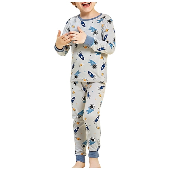 OJSFQUFP Cartoon Print Thermal Underwear 2Pcs Set Older Boys and Girls Soft Warm Base Layer for Fall and Winter (1-16Y)