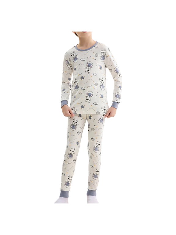 Cartoon Print Thermal Underwear 2Pcs Set Older Boys and Girls Soft Warm Base Layer for Fall and Winter (1-16Y)
