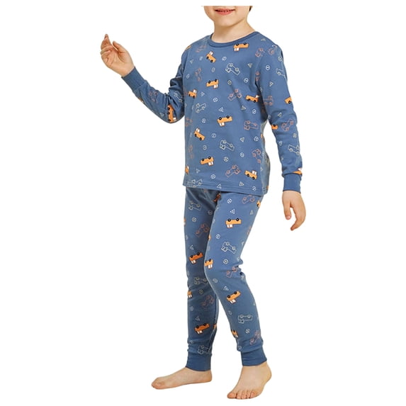 OJSFQUFP Cartoon Print Thermal Underwear 2Pcs Set Older Boys and Girls Soft Warm Base Layer for Fall and Winter (1-16Y)
