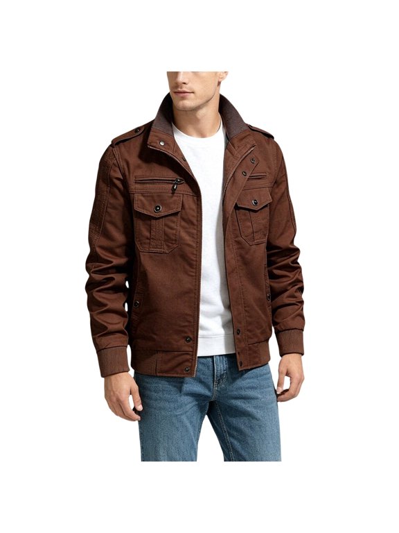Casual Men's Trench Coat With Chain Pocket And Stand Up Men's Lightweight Fall Jacket Men's Shirt