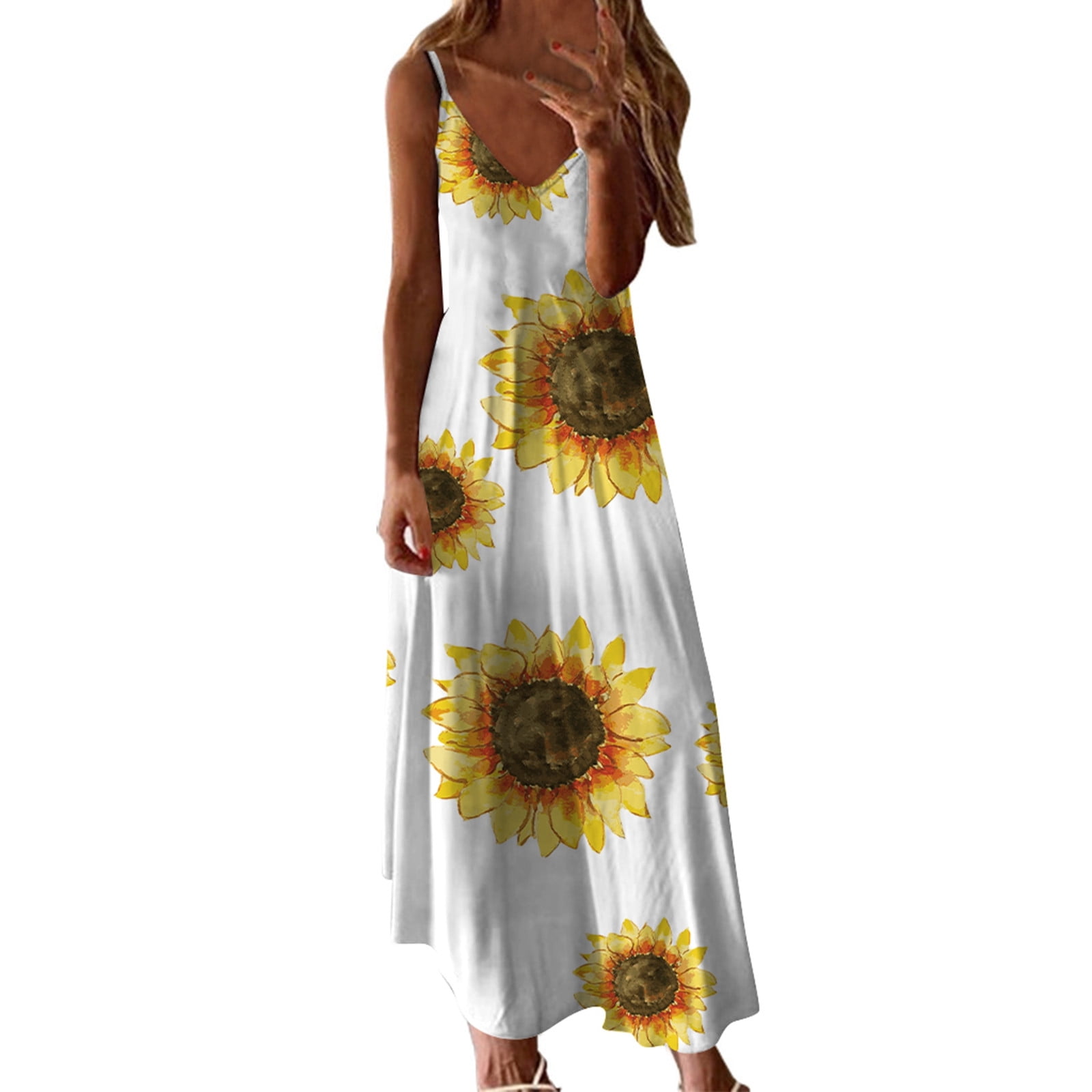 ワンピース Sunflower-Printed Midi Dress Off White Sunflower-Printed Midi Dress（ワンピース）｜Her lip to（ハー