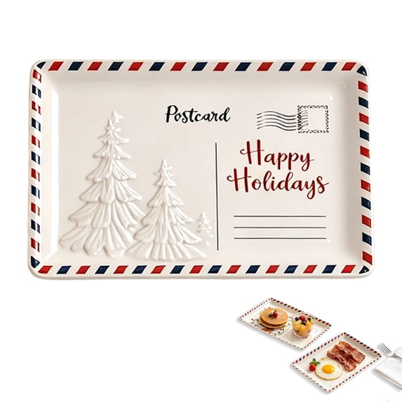 OJSFQUFP Christmas Rectangular Platter Serve Cookies & Festive Treats Ceramic Serving Tray Santa Reindeer Tree Decor Home Table Celebration