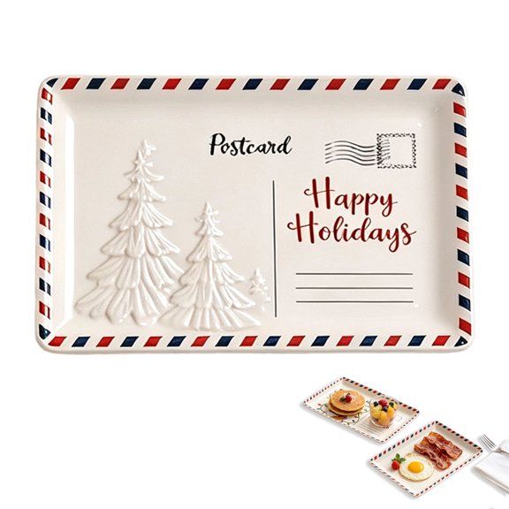 OJSFQUFP Christmas Rectangular Platter Serve Cookies & Festive Treats Ceramic Serving Tray Santa Reindeer Tree Decor Home Table Celebration