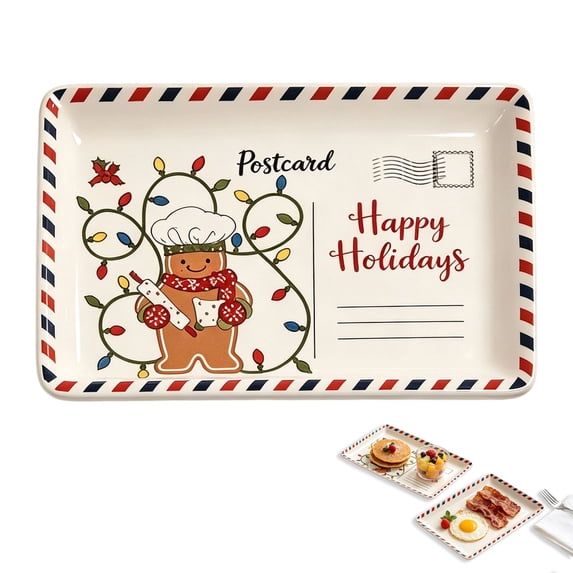 OJSFQUFP Christmas Rectangular Platter Serve Cookies & Festive Treats Ceramic Serving Tray Santa Reindeer Tree Decor Home Table Celebration