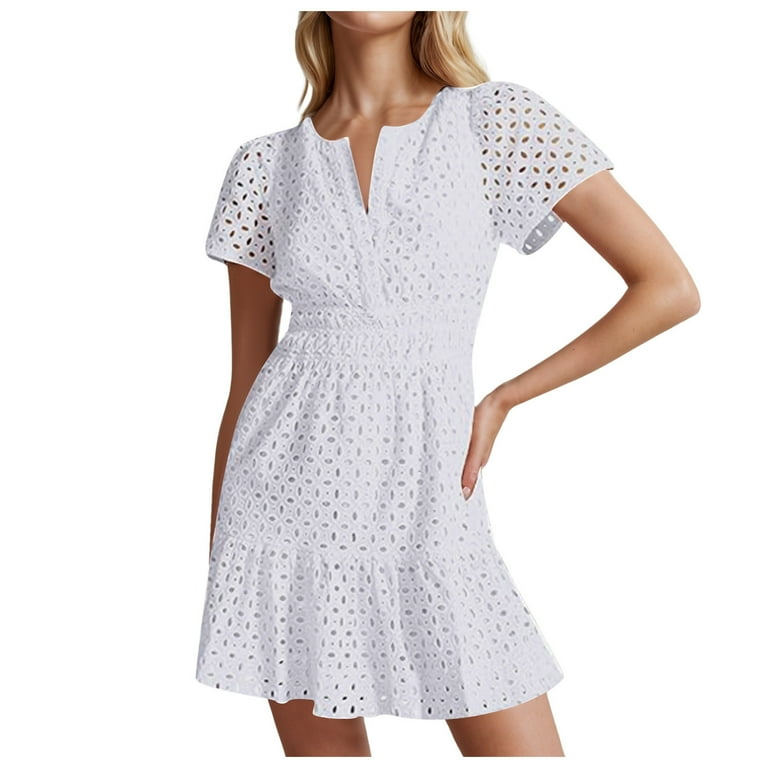 Casual Solid Lace Hollowed Out O Neck A Line Dresses Casual Solid Lace Hollowed Out O Neck A Line Dresses