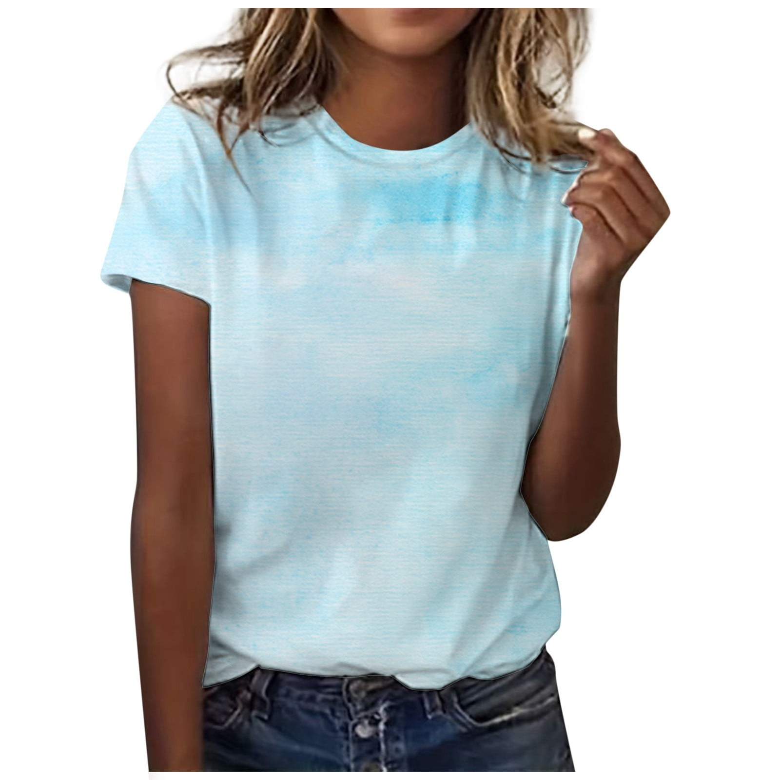 OJSFQUFP Cute Shirts For Women Trendy Light Blue Women'S Classic ...