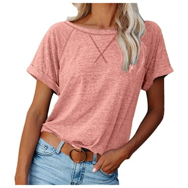 OJSFQUFP Cute Shirts for Women Pink Womens New Comfortable Casual Colored Loose Top Short Sleeved Casual T Shirt Basic Cute Going Out Tops S