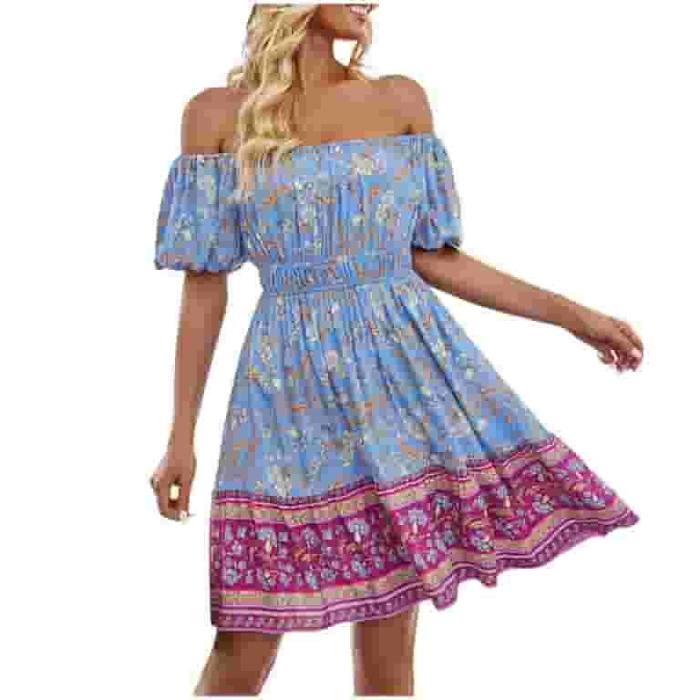 Sweet Elegant Floral Not Positioning Printed Patchwork Off the Shoulder A Line Dresses Sweet Elegant Floral Not Positioning Printed Patchwork Off the Shoulder A Line Dresses