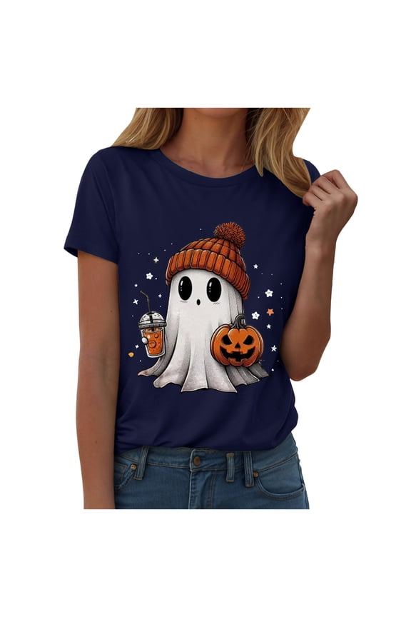 Fall V Neck T Shirt Funny Halloween Thanksgiving Graphic Tee Casual Family Halloween Cos Tops