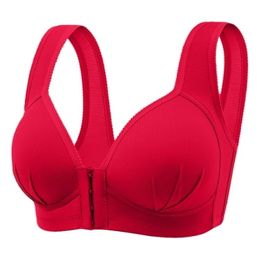 OJSFQUFP Front Closure Bras for Women Solid Bras for Older Women Wide Back No No Steel Underwire Everyday Bra Large Size Lightweight Gathered Bra Red 38