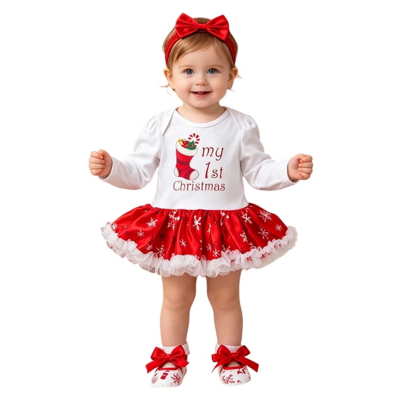 OJSFQUFP Girl's Christmas Cute Cartoon Printed Infant Skirt Long Sleeve Ha Dress Set
