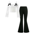 thumbnail image 1 of OJSFQUFP Girls 2‑Piece Outfit Set Off Shoulder Bow Long Sleeve Crop Top & Pants Kids Fashion Clothing Set, 1 of 9