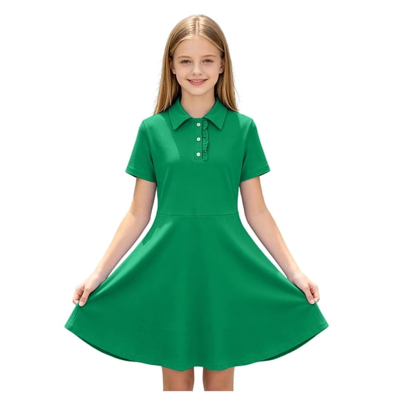 OJSFQUFP Girls Comfortable and Breathable Summer Dress Fashionable and Casual Solid Color Short Sleeved Dress