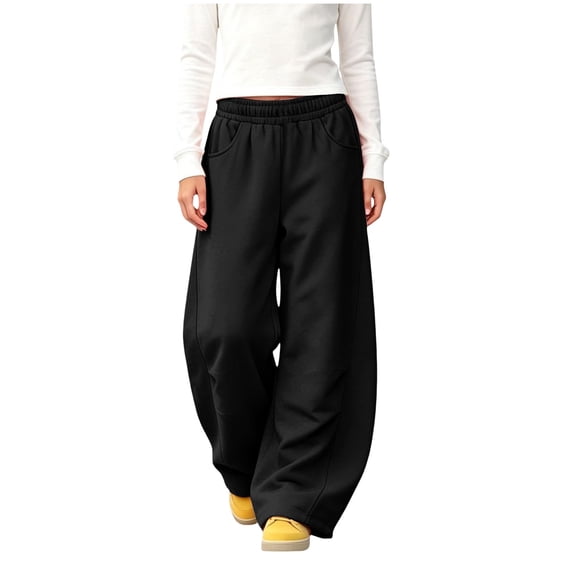 OJSFQUFP Girls Curved Barrel Sweatpants Elastic Waisted Baggy Sweat Pant Kids Wide Leg Athletic Joggers with Pockets Fall 2026 Athletic Pants for Kids