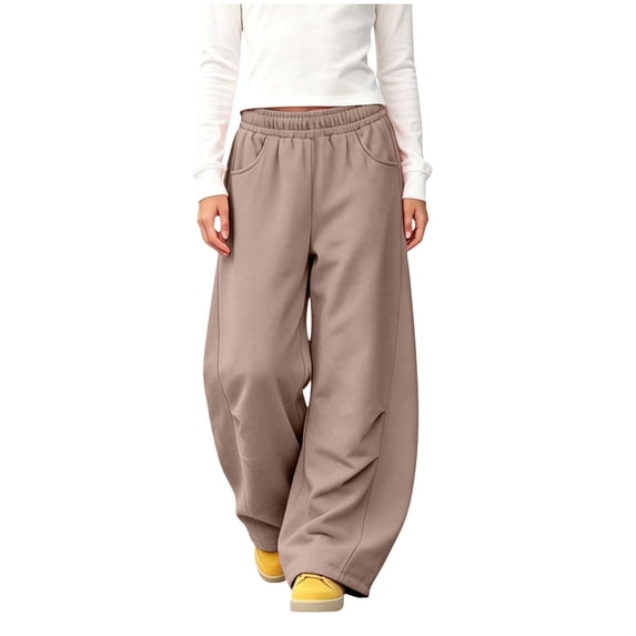 OJSFQUFP Girls Curved Barrel Sweatpants Elastic Waisted Baggy Sweat Pant Kids Wide Leg Athletic Joggers with Pockets Fall 2026 Athletic Pants for Kids