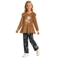 thumbnail image 1 of OJSFQUFP Girls Flutter Long Sleeved Top Slim Fit Trousers for Home Outdoor Wear Casual and Stylish Bow Print Girls 2Piece Set, 1 of 5