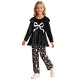 thumbnail image 1 of OJSFQUFP Girls Flutter Long Sleeved Top Slim Fit Trousers for Home Outdoor Wear Casual and Stylish Bow Print Girls 2Piece Set, 1 of 6
