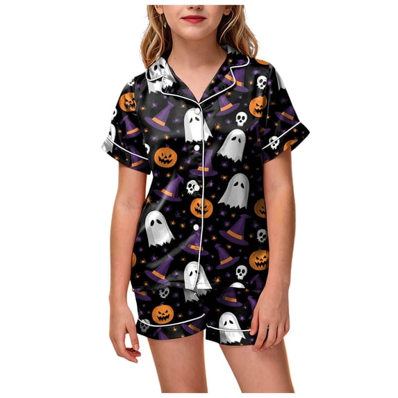 OJSFQUFP Girls Shorts Set Toddler Short Sleeve Print Shirts Tops Pants Outfits Button