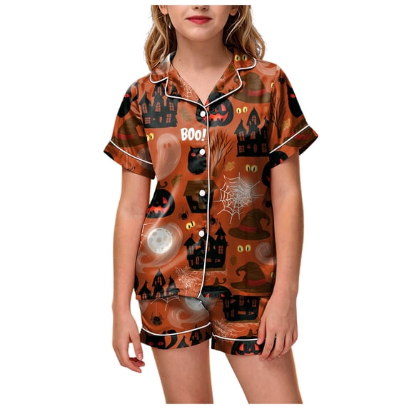 OJSFQUFP Girls Shorts Set Toddler Short Sleeve Print Shirts Tops Pants Outfits Button