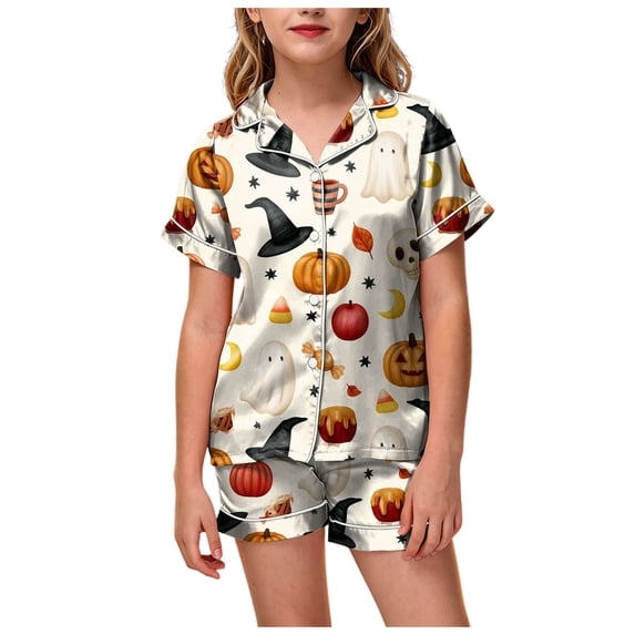 OJSFQUFP Girls Shorts Set Toddler Short Sleeve Print Shirts Tops Pants Outfits Button