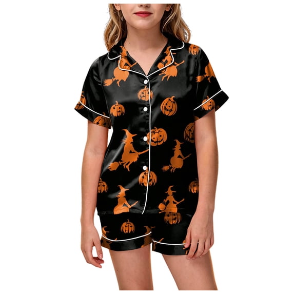 OJSFQUFP Girls Shorts Set Toddler Short Sleeve Print Shirts Tops Pants Outfits Button