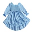 thumbnail image 1 of OJSFQUFP Girls' Spring Summer and Fall Dress: Square Neck Flared Sleeves Ruffled Hem Dress, 1 of 9
