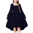 thumbnail image 1 of OJSFQUFP Girls' Spring Summer and Fall Dress: Square Neck Flared Sleeves Ruffled Hem Dress, 1 of 6