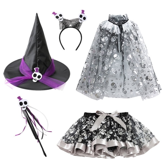 OJSFQUFP Halloween Cos Clothes Girls Witch Skirt with Witch Hat and Cloak Child Tutu Skirt Cos Clothes Halloween Dress-Up
