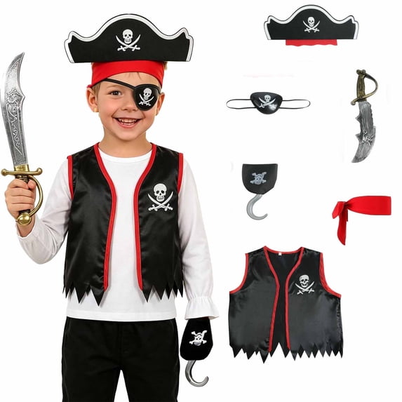 OJSFQUFP Halloween Cos Set with Hat Eye Patch and Hairband Halloween Outfit for Carnival Halloween Christmas Birthday Party